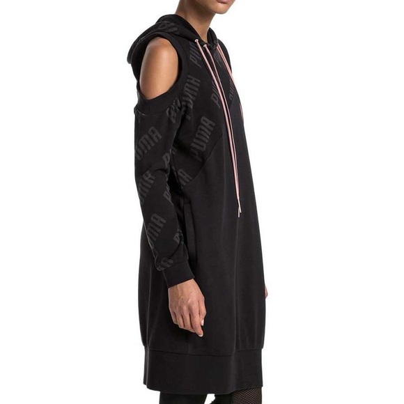 Puma En Pointe black, cold shoulder athletic sweatshirt Dress, size large - Picture 3 of 11